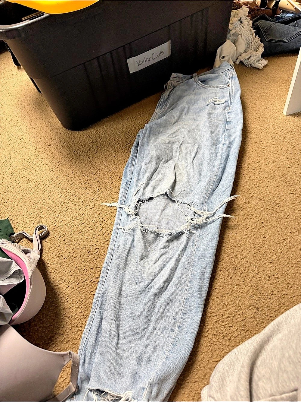 14 short American Eagle Distressed Straight Leg Jeans in Blue